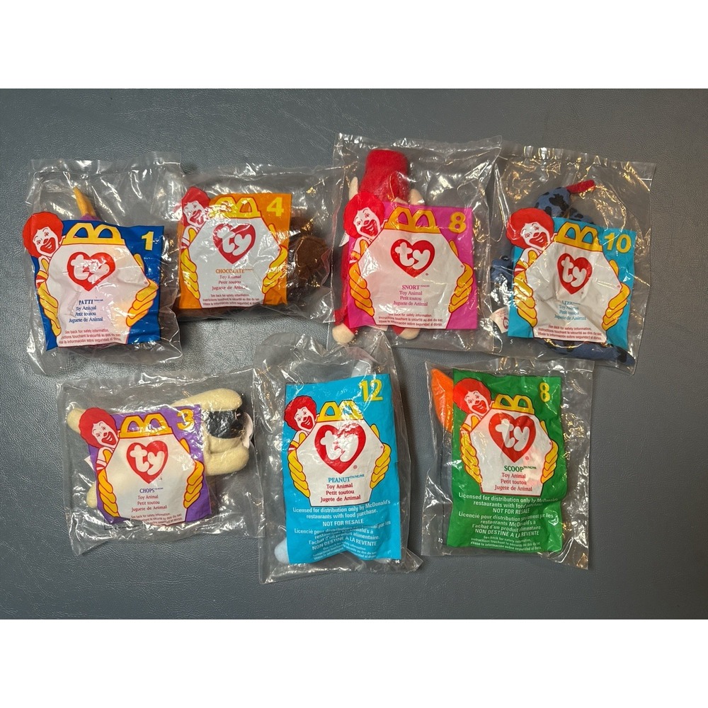 Lot 7 McDonald's TY Beanie Babies‎  VTG Chops Patti Snort Lizz Choc Peanut Scoop
